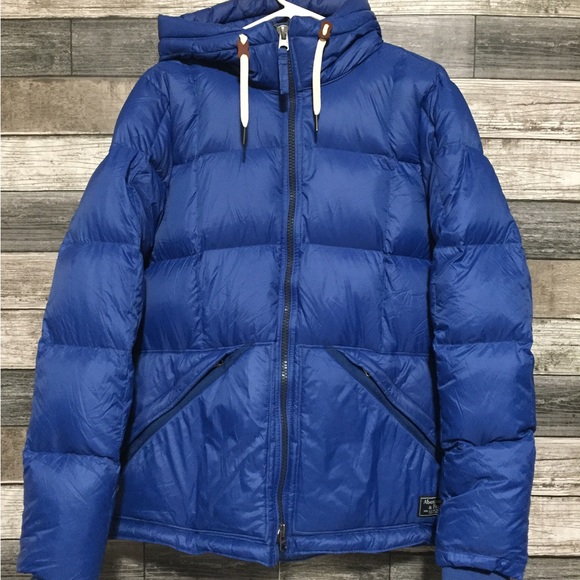 Abercrombie & Fitch Hooded Down Puffer Jacket Men’s S Blue Full Zip Pockets - Picture 4 of 12